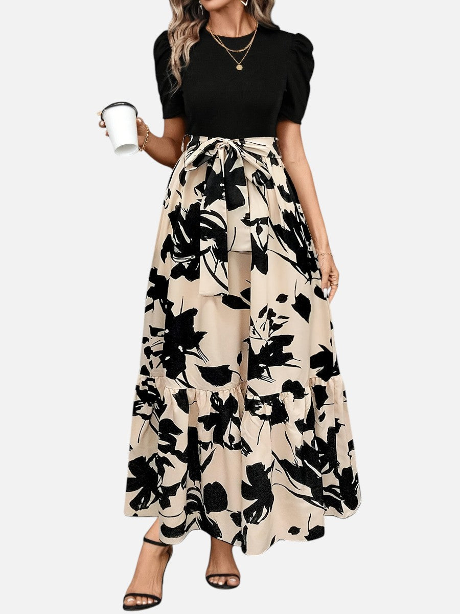 Priscilla | Floral Midi Dress with Belted Waist