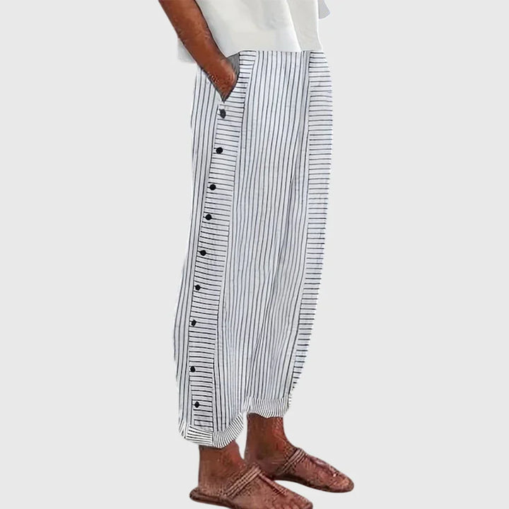 Leonie | Striped Pants with Side Button Detail