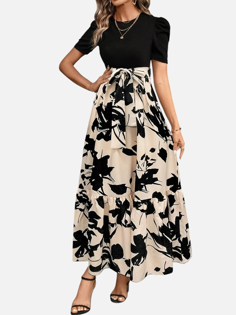 Priscilla | Floral Midi Dress with Belted Waist