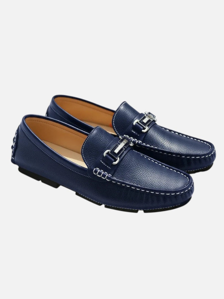 Colton | Navy Loafer with Silver Buckle Detail