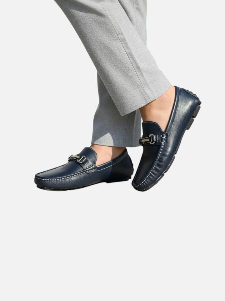 Colton | Navy Loafer with Silver Buckle Detail