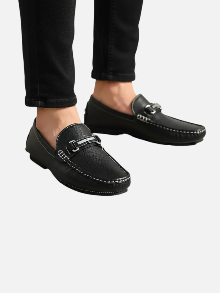 Colton | Navy Loafer with Silver Buckle Detail