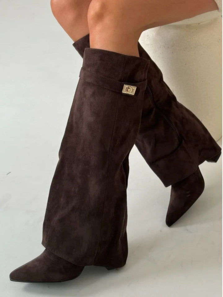 Xanthe | Pointed Fold-Over Boots with Gold Clasp