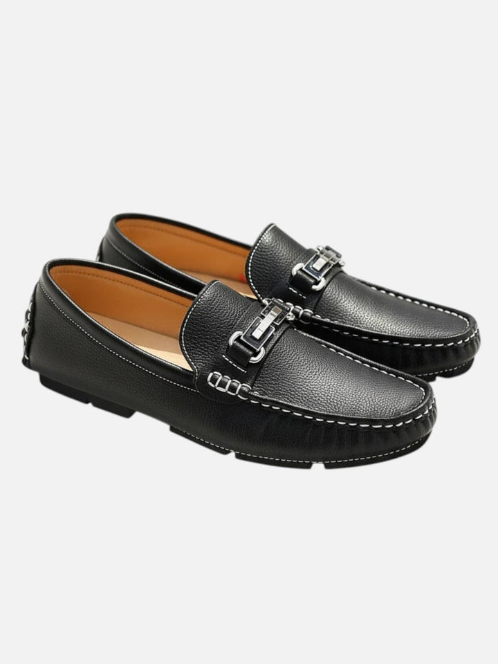 Colton | Navy Loafer with Silver Buckle Detail