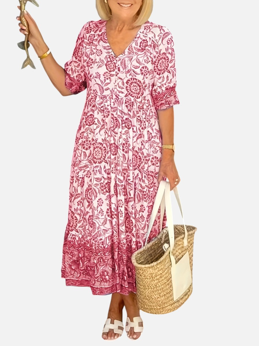 Verity | Floral Midi Dress with Button Front
