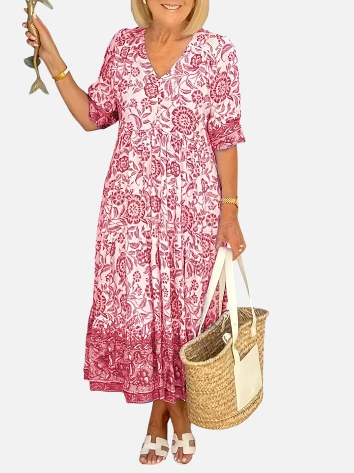 Verity | Floral Midi Dress with Button Front