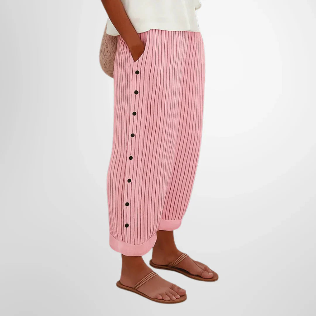 Leonie | Striped Pants with Side Button Detail
