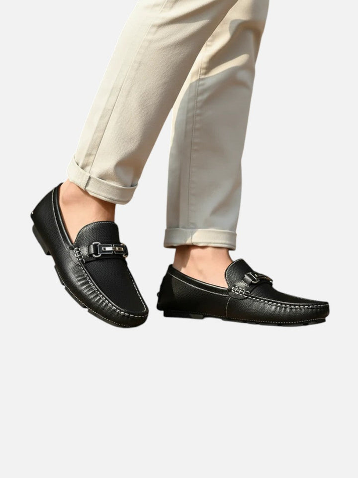 Colton | Navy Loafer with Silver Buckle Detail