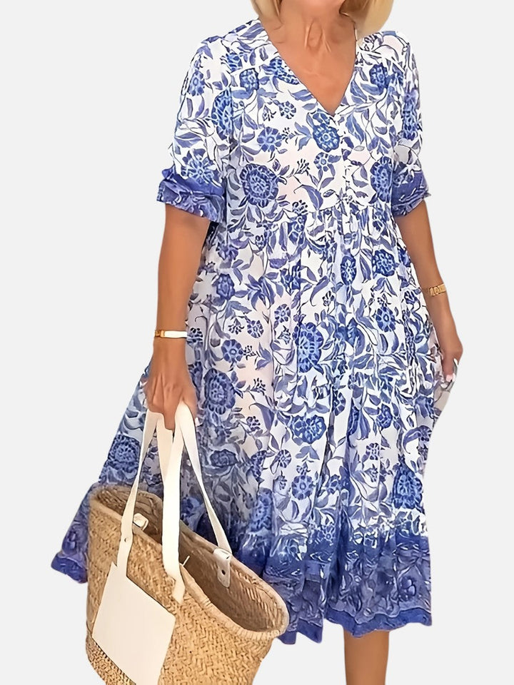 Verity | Floral Midi Dress with Button Front