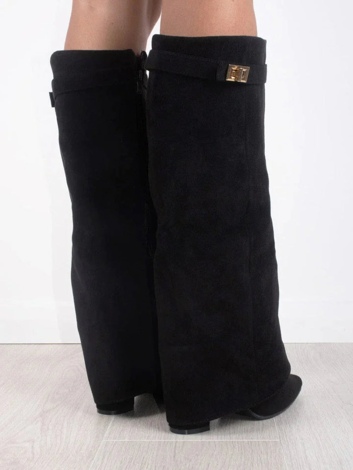 Xanthe | Pointed Fold-Over Boots with Gold Clasp