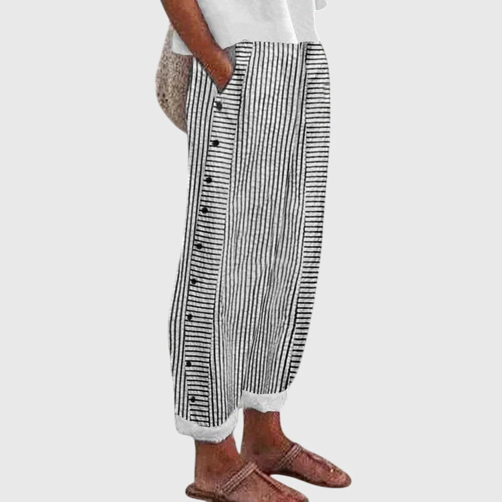 Leonie | Striped Pants with Side Button Detail
