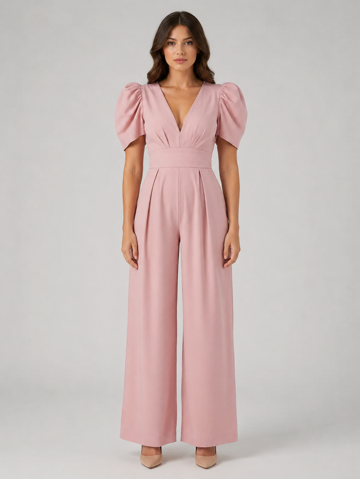 Ines | Wide Leg Jumpsuit with Puff Sleeves