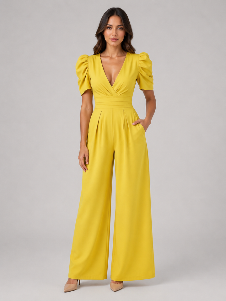 Ines | Wide Leg Jumpsuit with Puff Sleeves