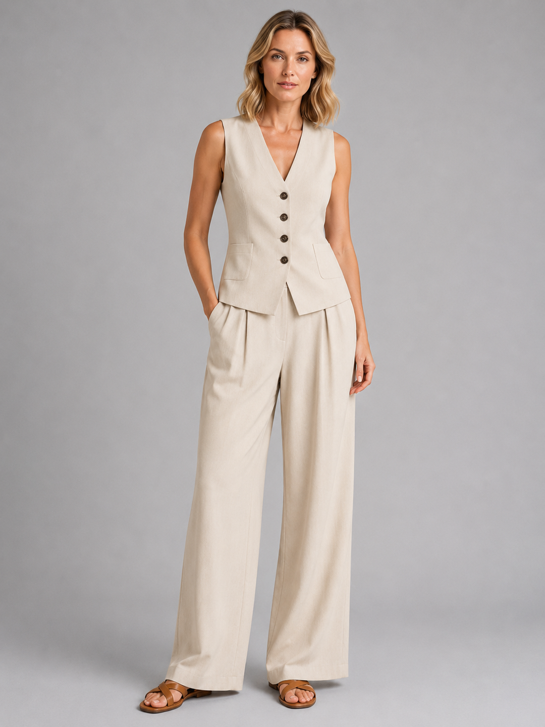Rosine | Tailored Vest with Relaxed Wide Leg Pants
