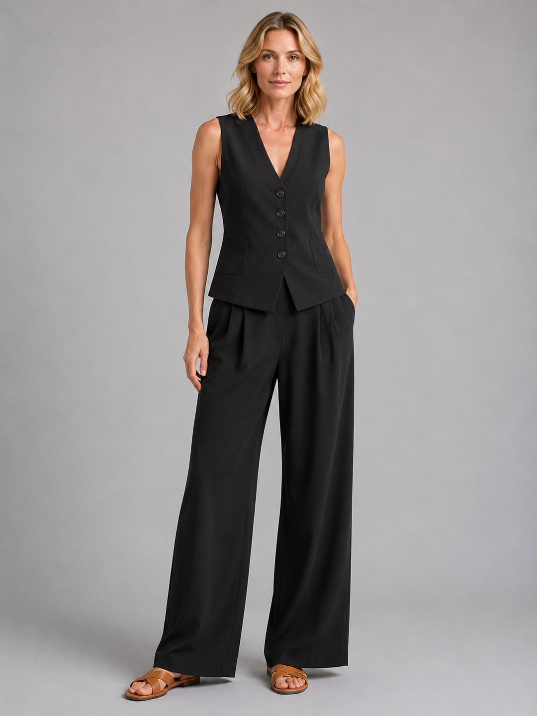 Rosine | Tailored Vest with Relaxed Wide Leg Pants