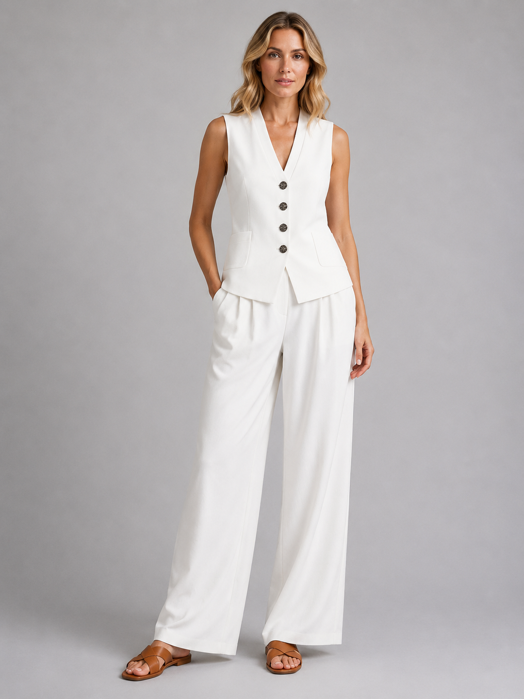 Rosine | Tailored Vest with Relaxed Wide Leg Pants