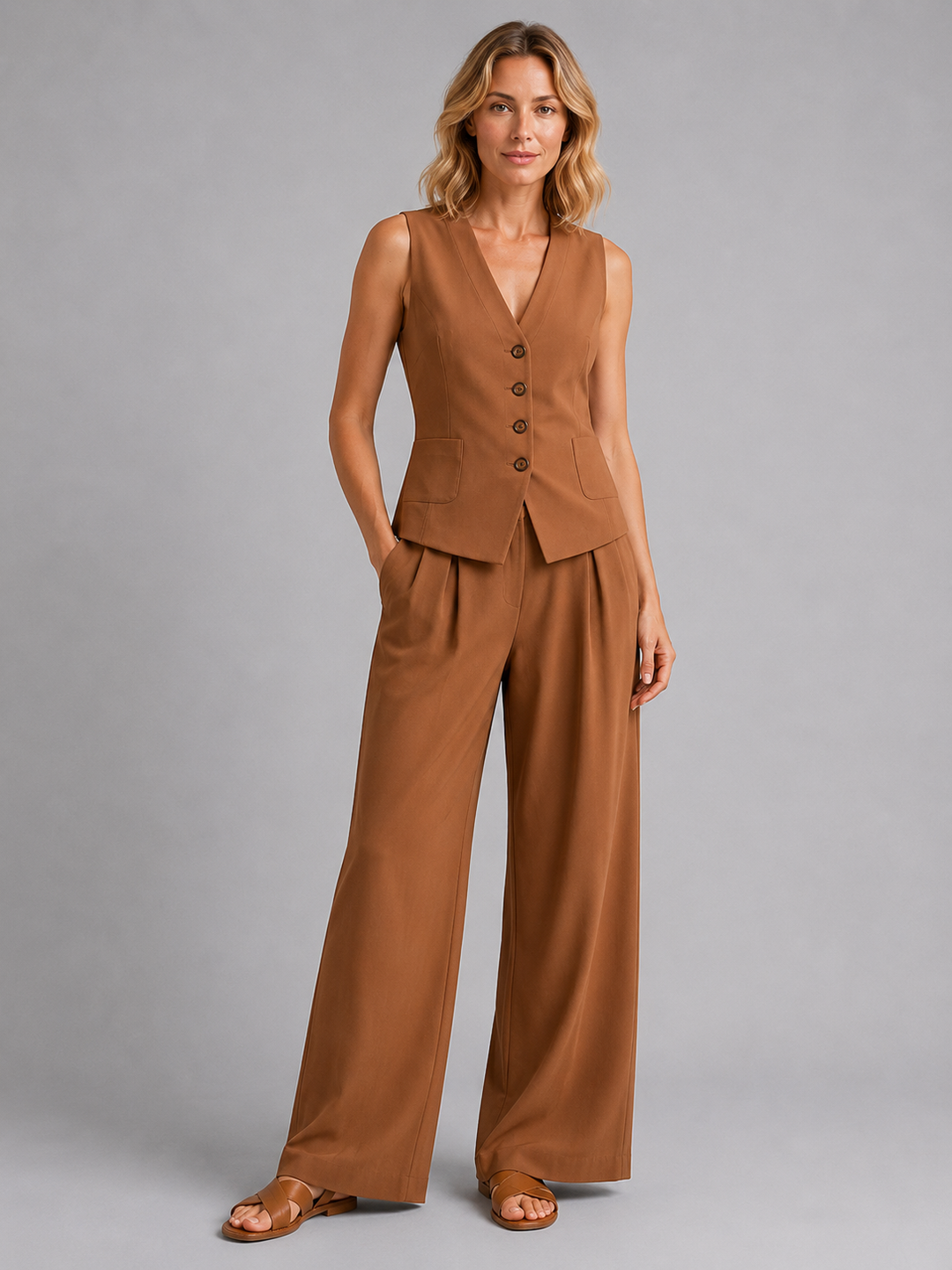 Rosine | Tailored Vest with Relaxed Wide Leg Pants