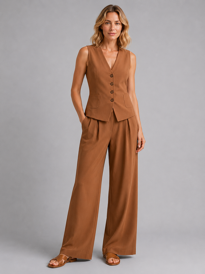 Rosine | Tailored Vest with Relaxed Wide Leg Pants