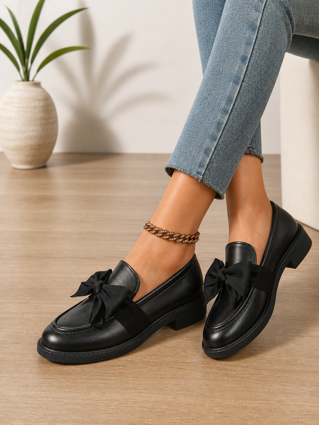 Carmen | Patent Loafers with Bow Detail Strap - Slip Ons
