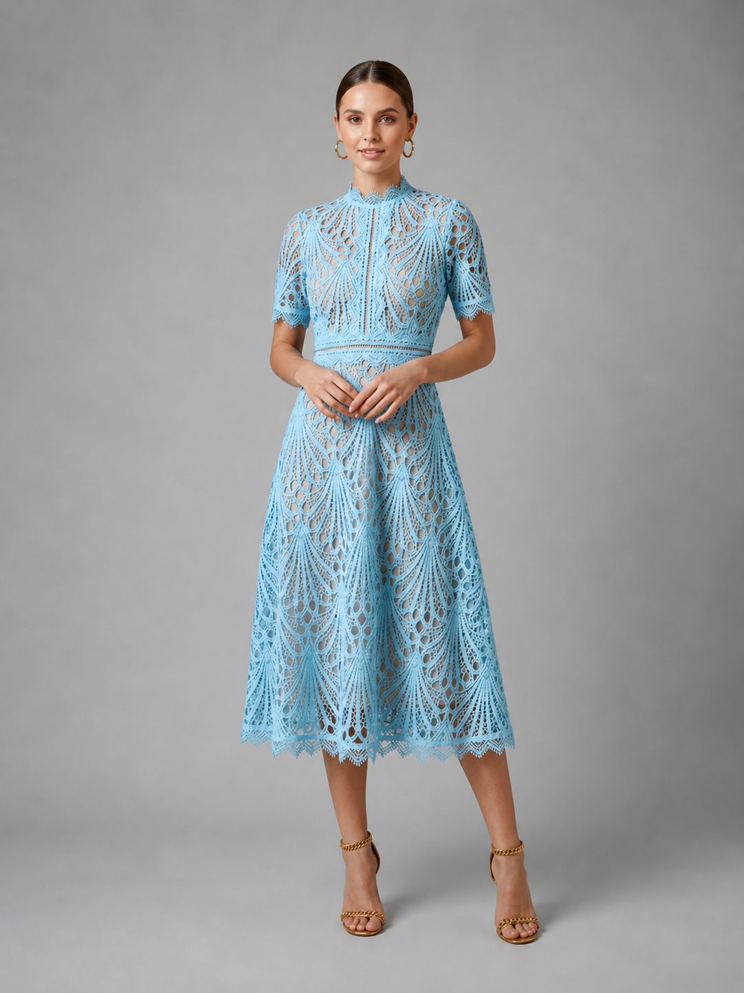 Guinevere | Geometric Midi Dress with High Neckline Fit