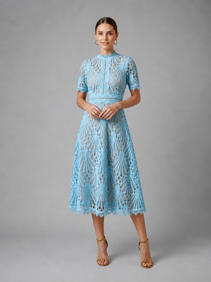 Guinevere | Geometric Midi Dress with High Neckline Fit