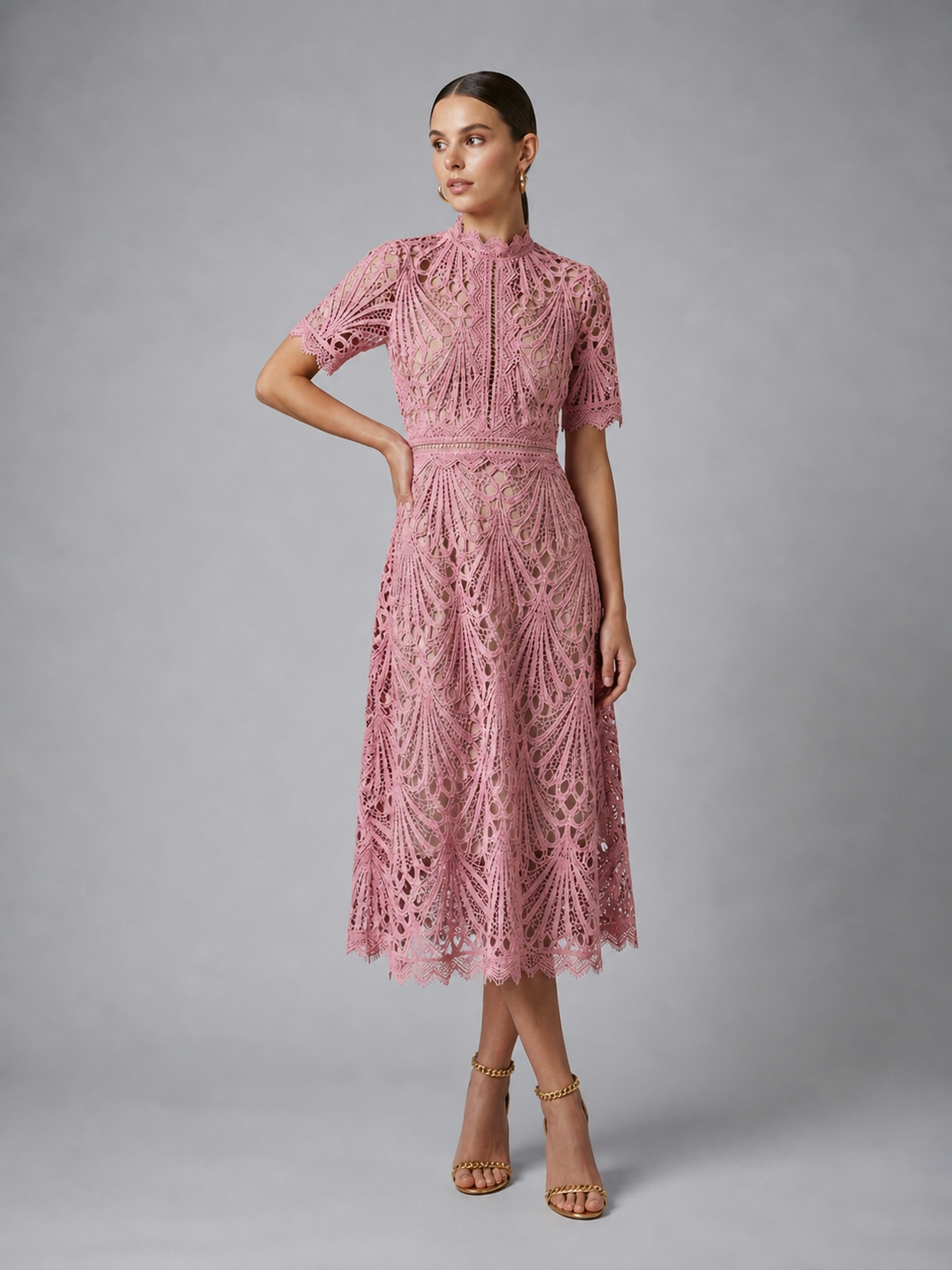 Guinevere | Geometric Midi Dress with High Neckline Fit