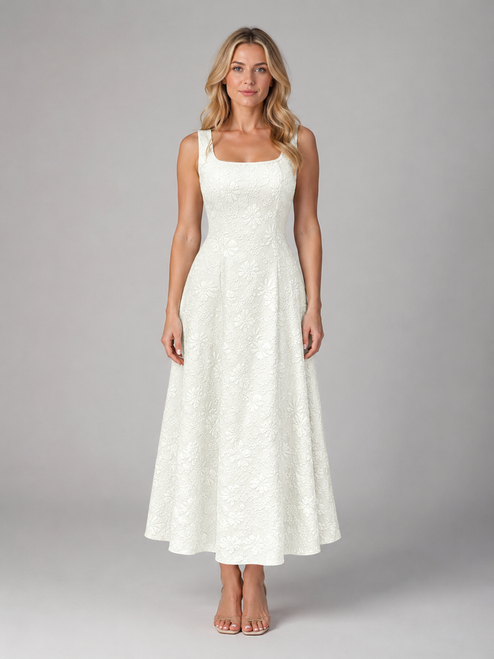 Delphine | Floral Midi Dress with Square Neckline
