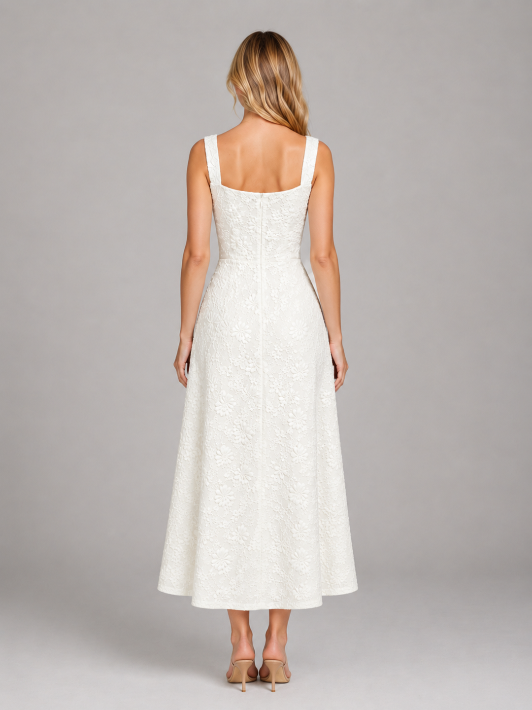 Delphine | Floral Midi Dress with Square Neckline