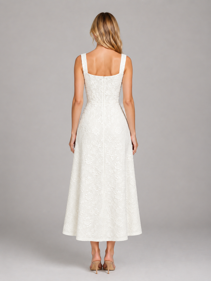 Delphine | Floral Midi Dress with Square Neckline