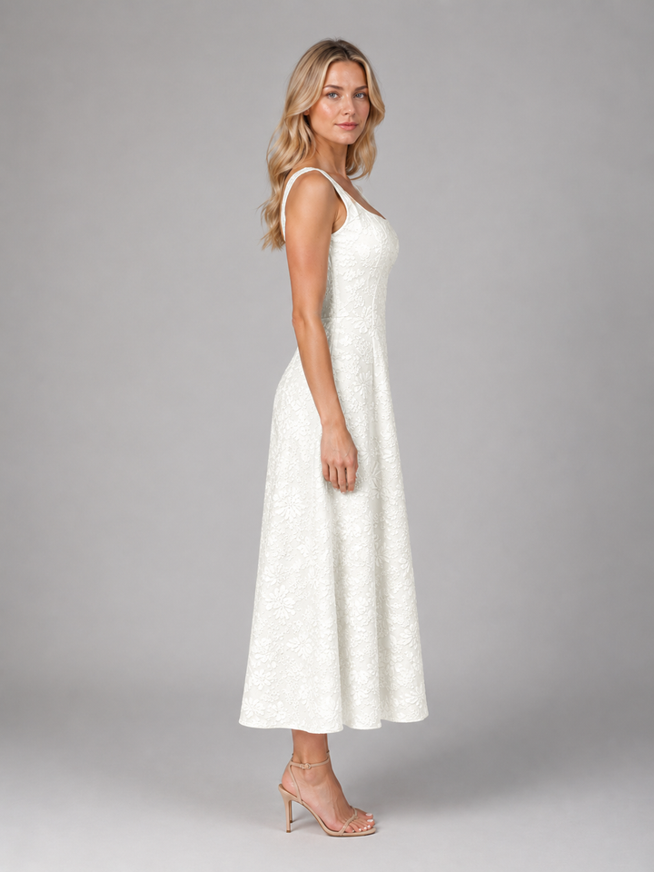 Delphine | Floral Midi Dress with Square Neckline