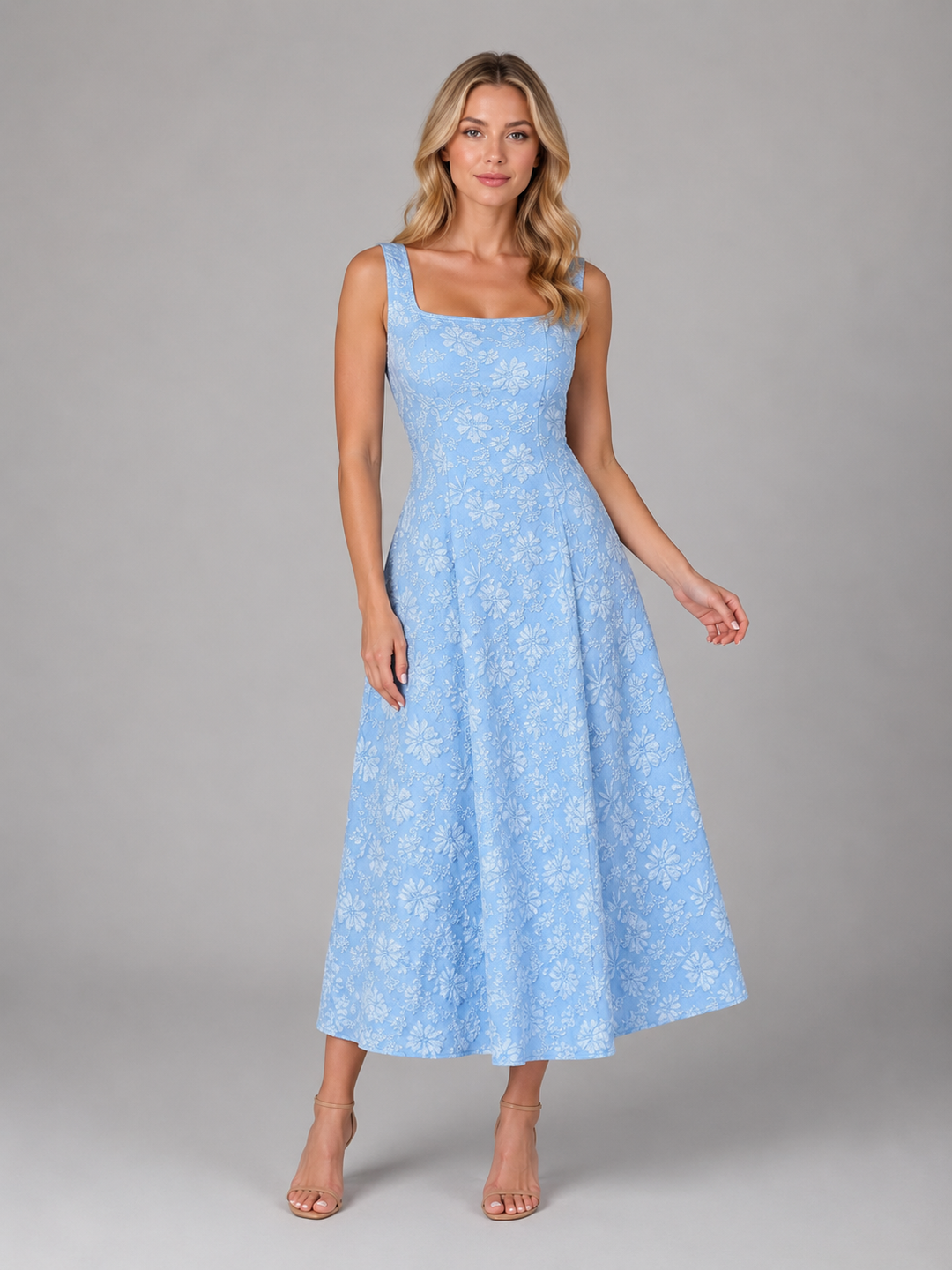 Delphine | Floral Midi Dress with Square Neckline