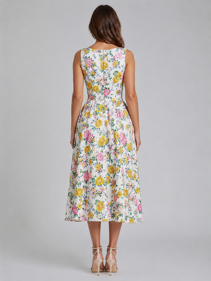 Genevieve | Floral Midi Dress with Side Pockets