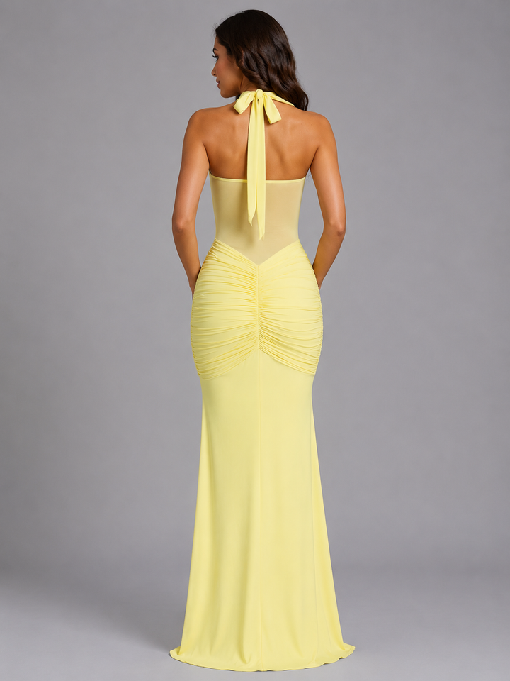 Ophelia | Ruched Maxi Dress with Front Drape Sleeveless