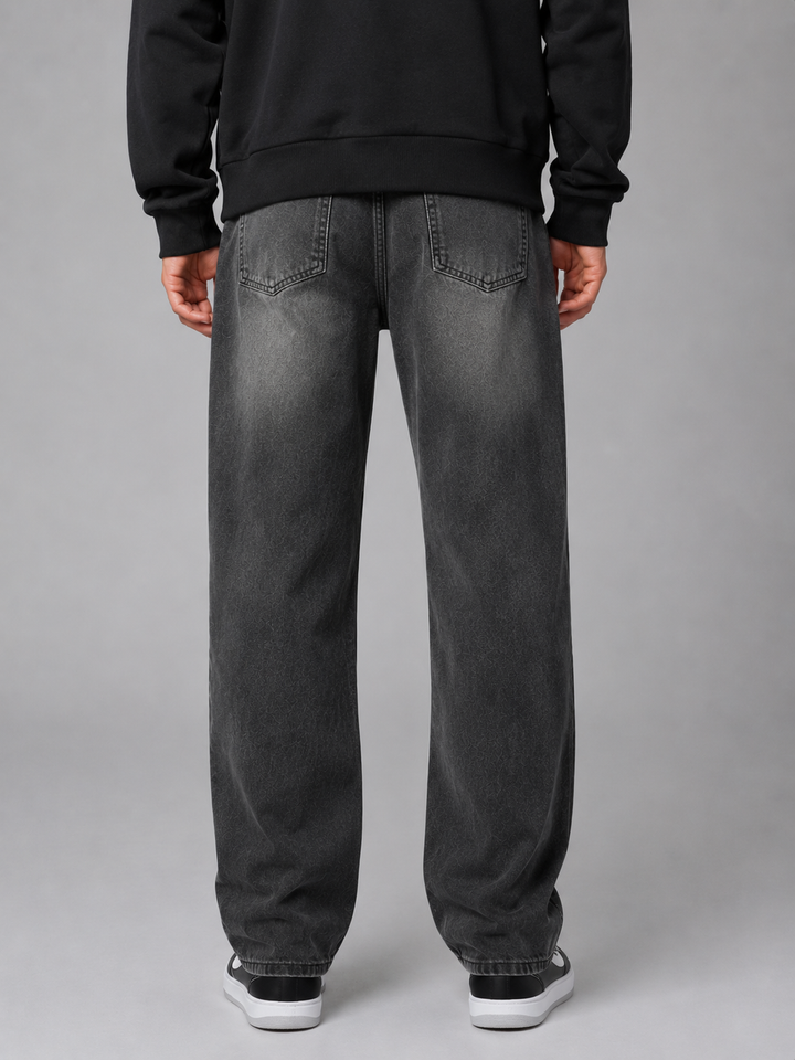 Corbin | Black Relaxed Straight Pants with Faded Wash