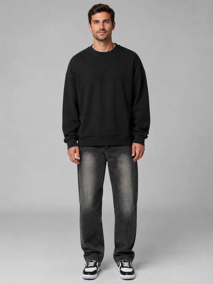 Corbin | Black Relaxed Straight Pants with Faded Wash