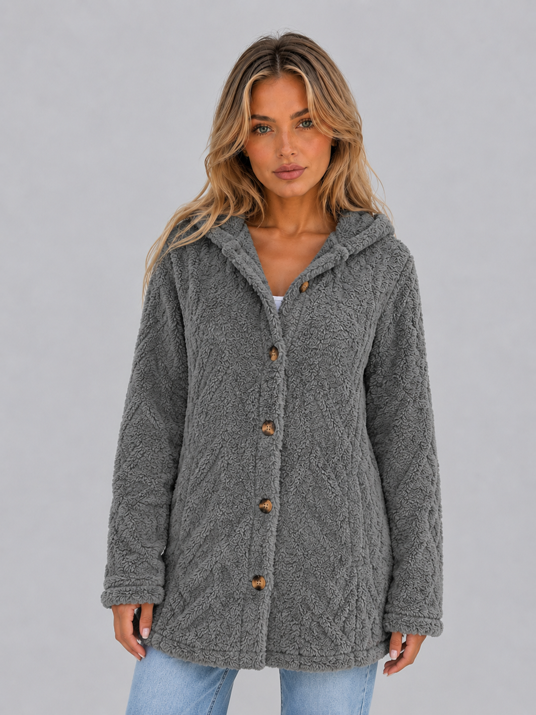 Hortense | Hooded Cardigan with Button Front Closure