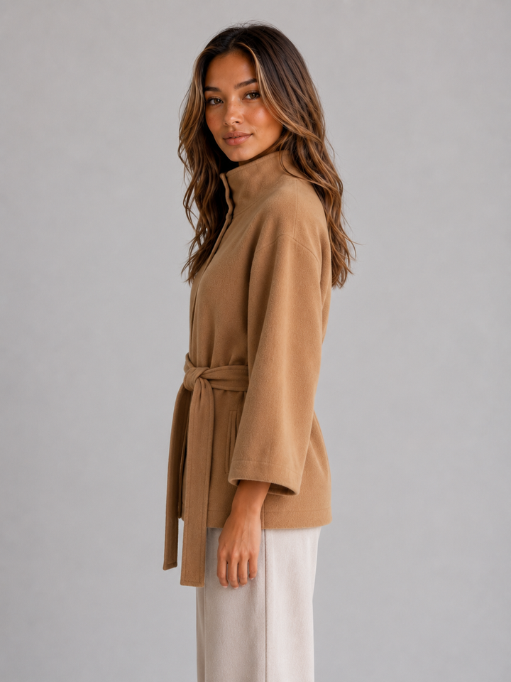 Perrine | Belted Cape Jacket with Button Front Closure