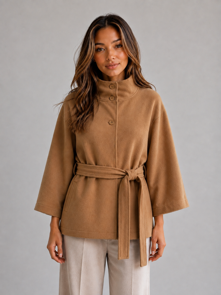 Perrine | Belted Cape Jacket with Button Front Closure