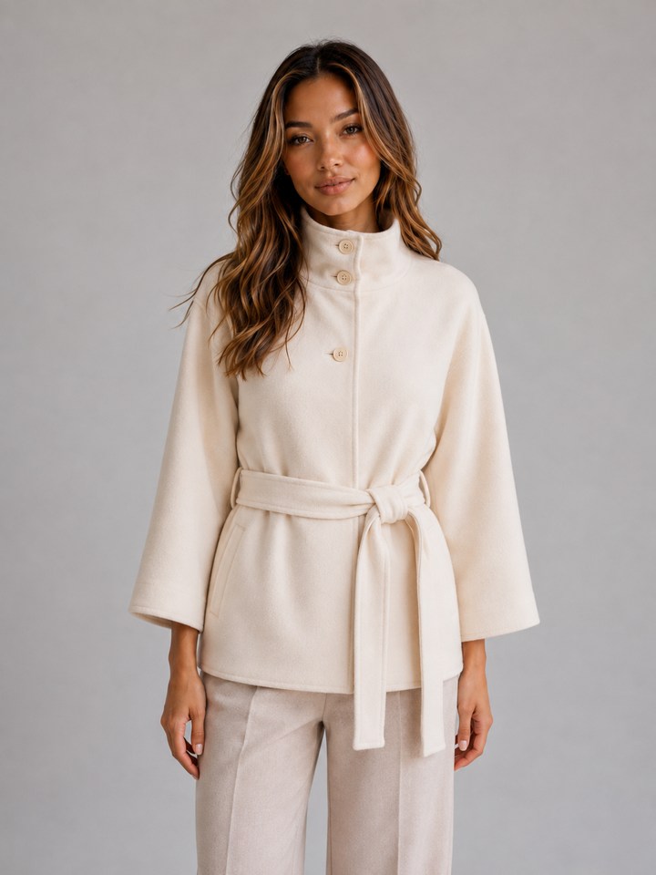 Perrine | Belted Cape Jacket with Button Front Closure