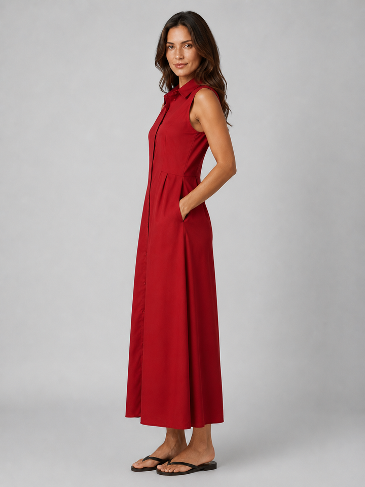 Violaine | Button Front Wedding Guest Maxi Dress with Pockets