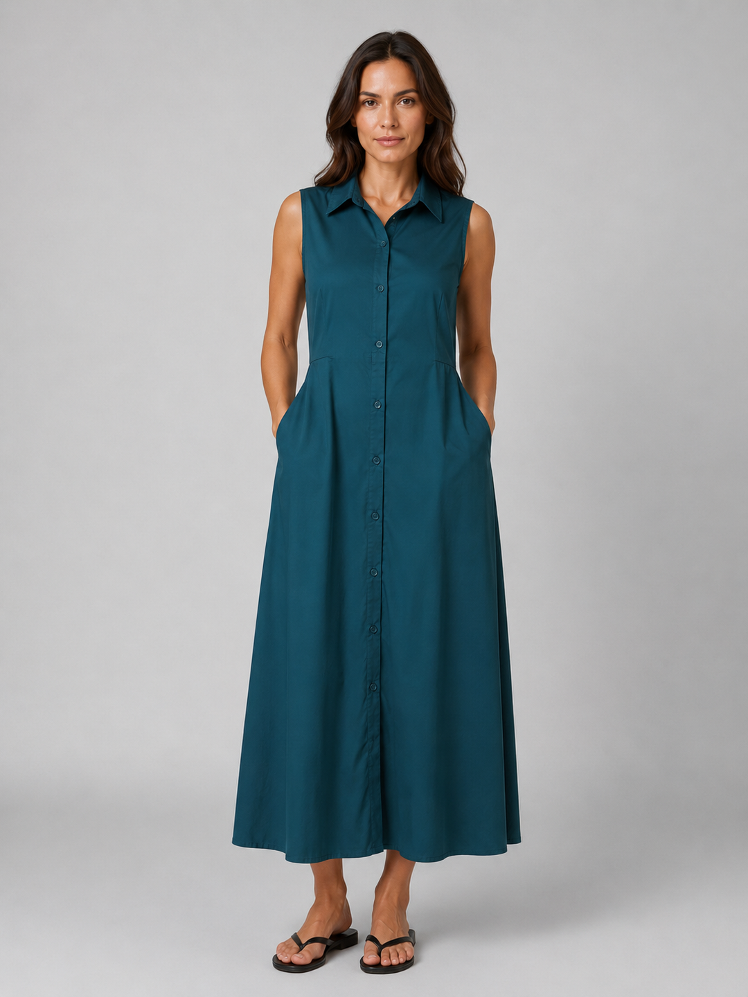 Violaine | Button Front Wedding Guest Maxi Dress with Pockets