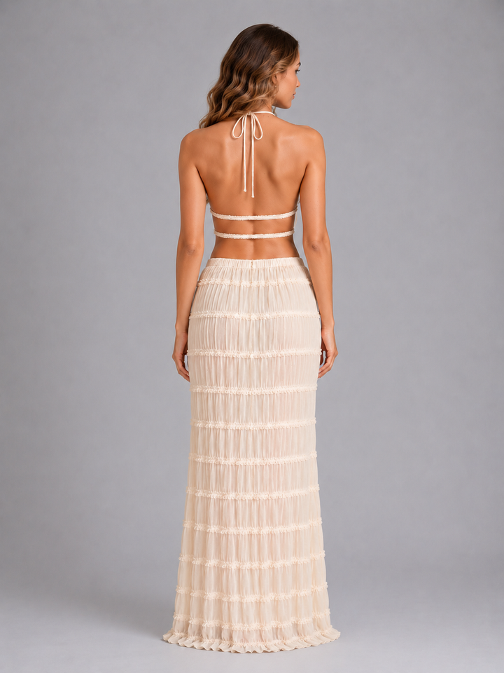 Charlotte | Ruffle Textured Maxi Two-Piece Set with Halterneck