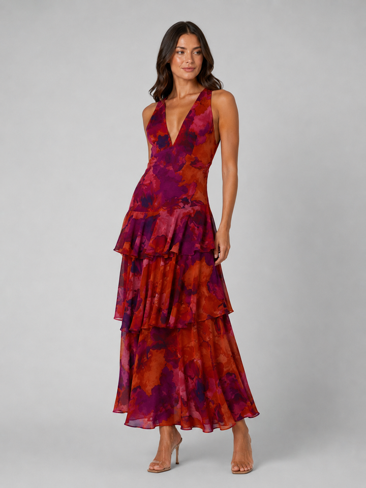 Isolde | Tiered Ruffle V-Neck Maxi Dress