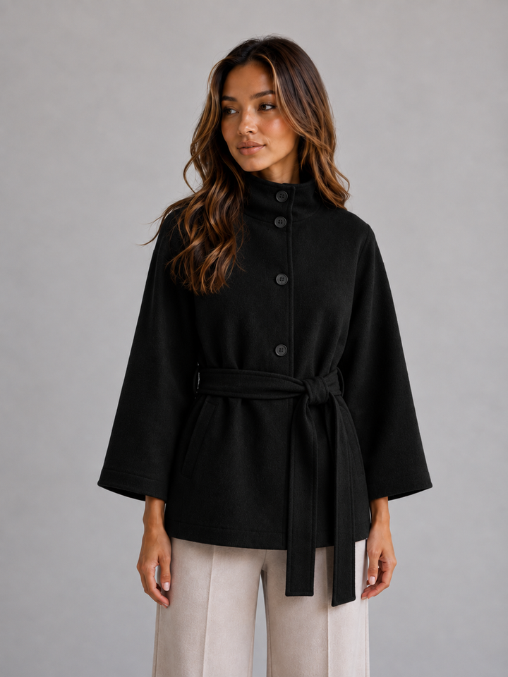 Perrine | Belted Cape Jacket with Button Front Closure