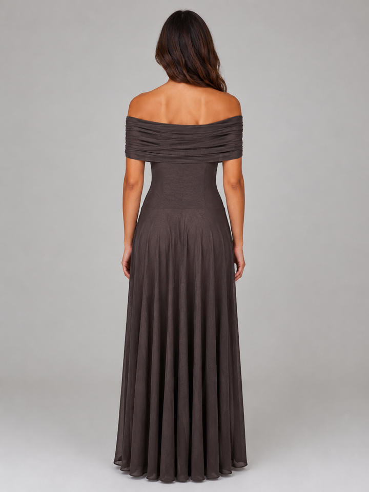 Anouk | Maxi Dress with Draped Bodice - Ruched Off Shoulder Evening Gown