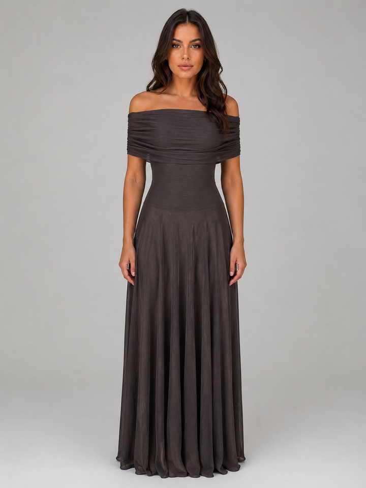 Anouk | Maxi Dress with Draped Bodice - Ruched Off Shoulder Evening Gown