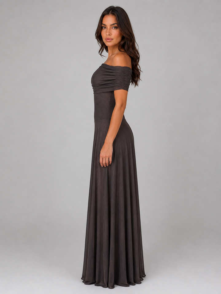 Anouk | Maxi Dress with Draped Bodice - Ruched Off Shoulder Evening Gown