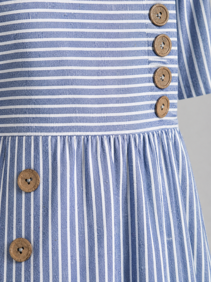 Helena | Flattering Striped Midi Dress with Button Detail Fit