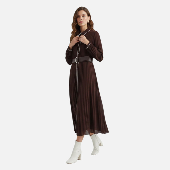 Sabine | Pleated Midi Dress with Waist Belt