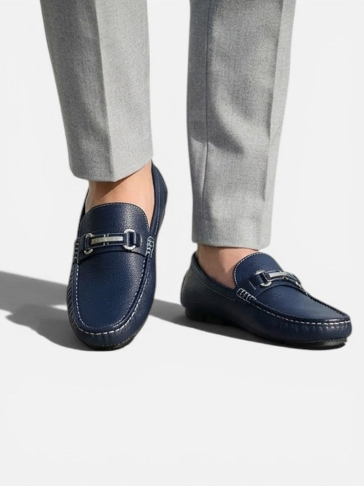 Colton | Navy Loafer with Silver Buckle Detail